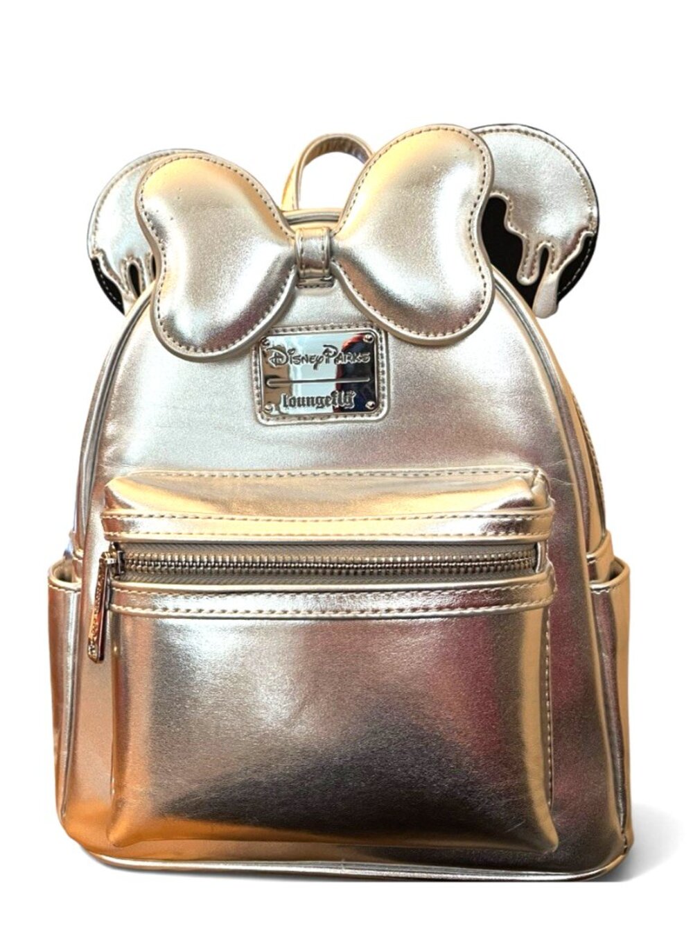 Disney Parks Minnie Mouse 100 Platinum Silver Loungefly Mini Backpack New READ